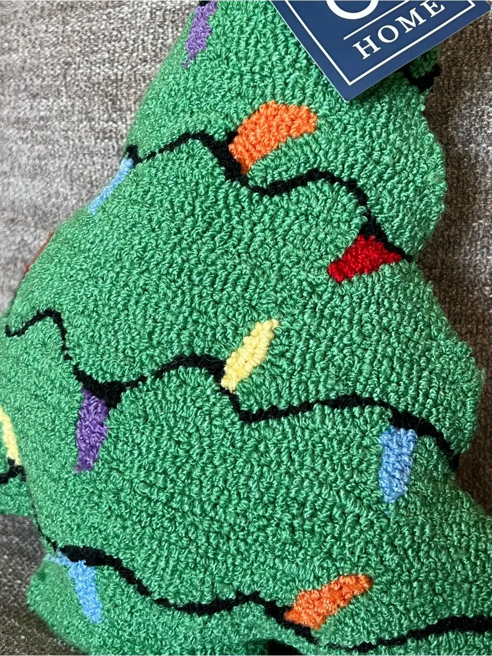 C&F Home Christmas Tree Shaped Hooked Pillow features